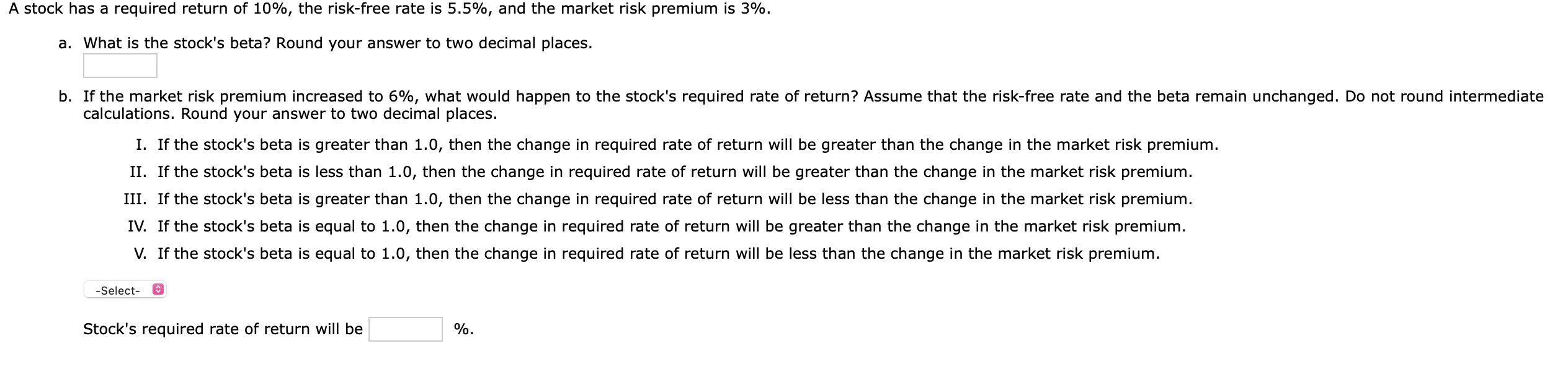 Solved A stock has a required return of 10%, the risk-free | Chegg.com