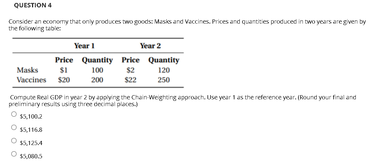 Solved QUESTION 4 Consider an economy that only produces two | Chegg.com