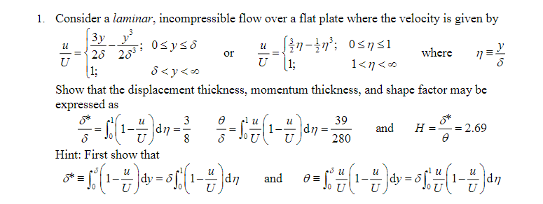 Solved 1. Consider a laminar, incompressible flow over a | Chegg.com