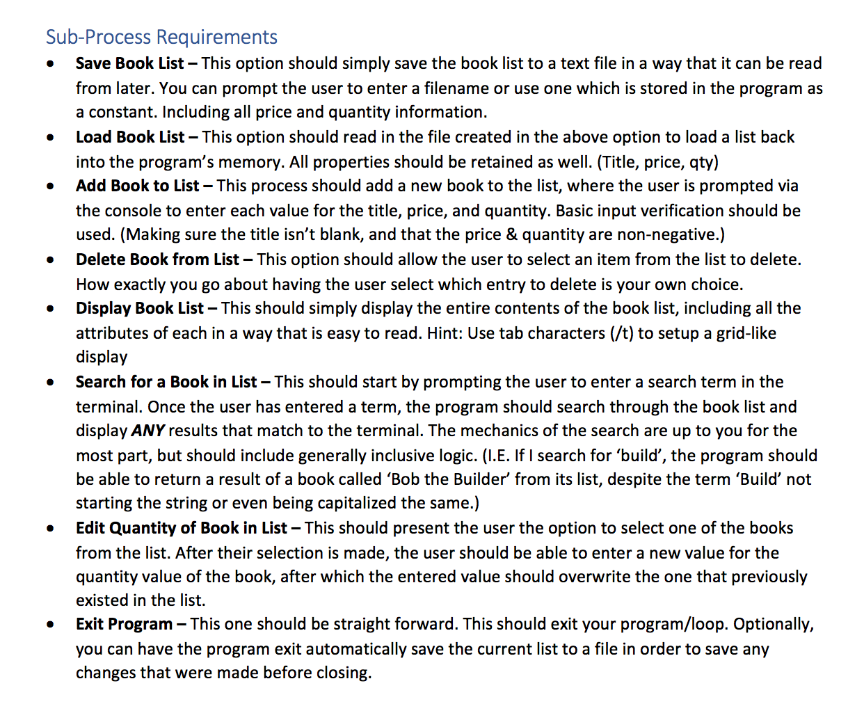 Solved Bookstore Inventory Management Software Overview: For | Chegg.com