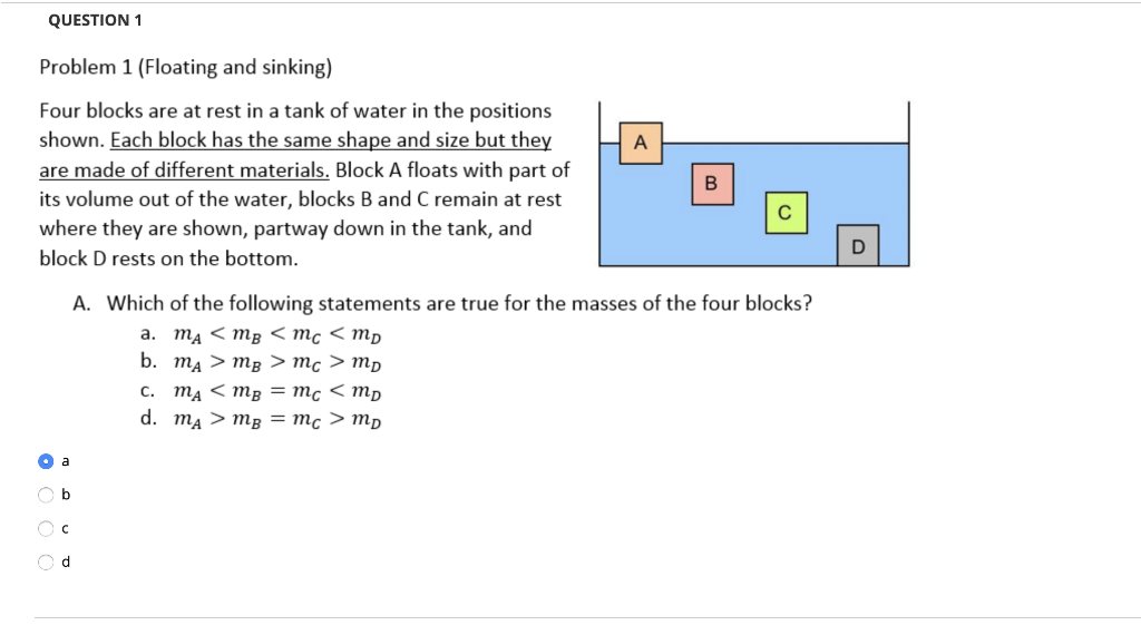 Solved QUESTION 1 Problem 1 (Floating And Sinking) Four B...