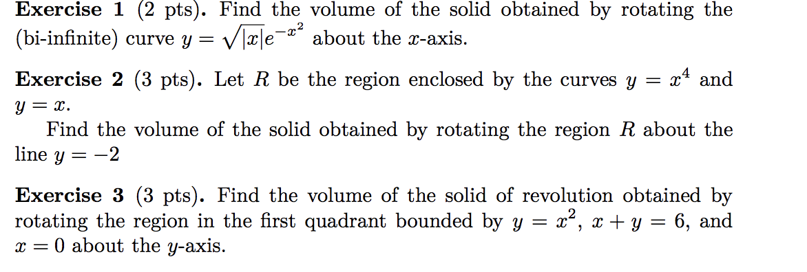 Solved Exercise 1 (2 pts). Find the volume of the solid | Chegg.com