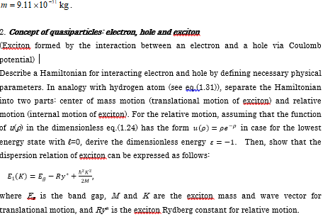 Solved Describe a Hamiltonian for interacting electron and | Chegg.com