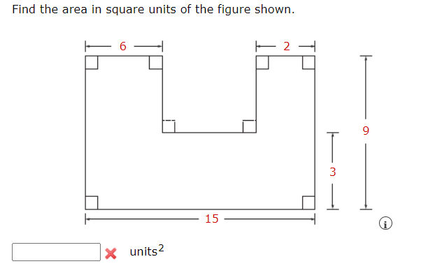 find the area in square units of the figure shown