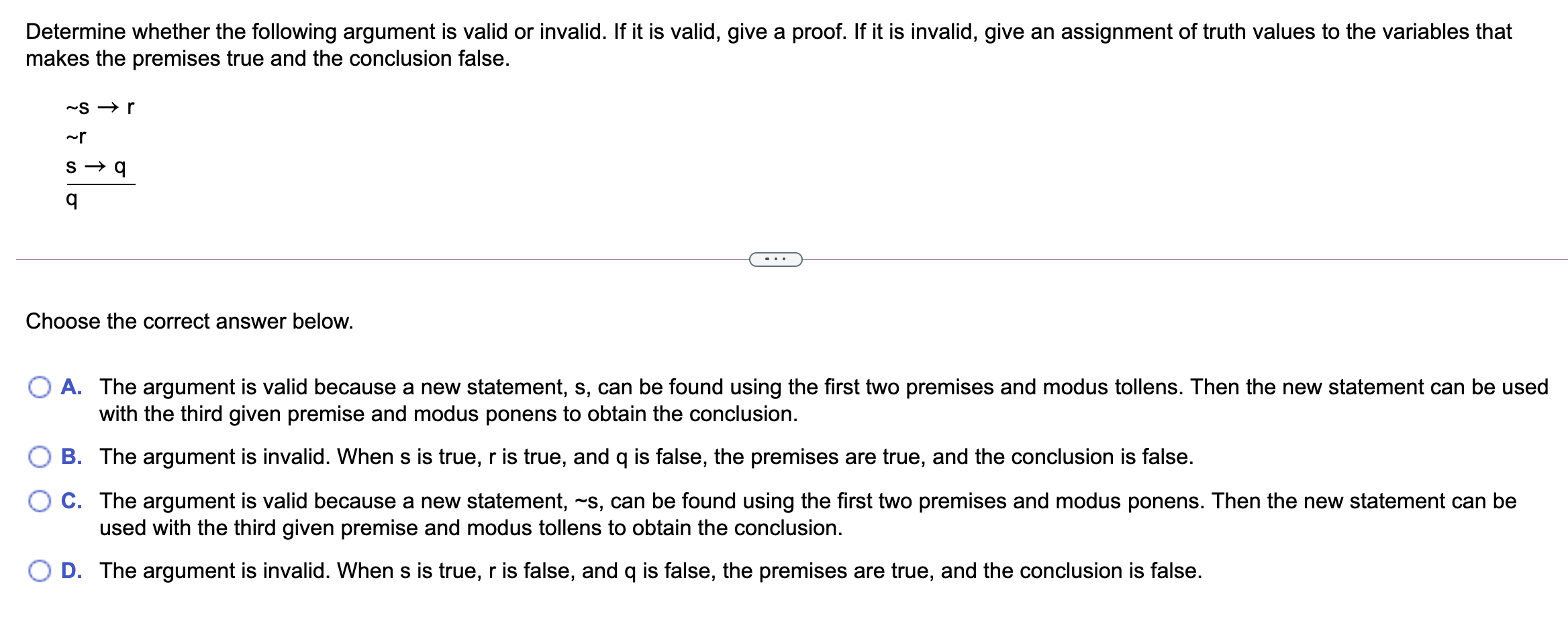 Solved Determine whether the following argument is valid or | Chegg.com