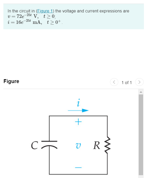 Solved In the circuit in (Figure 1) the voltage and current | Chegg.com