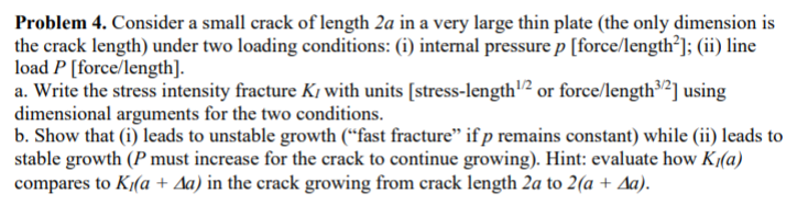 Solved Problem 4. Consider a small crack of length 2a in a | Chegg.com