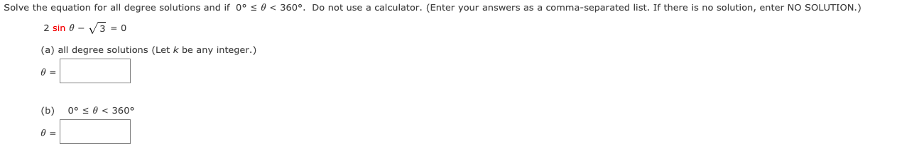 Solved Solve the equation for all degree solutions and if 0° | Chegg.com