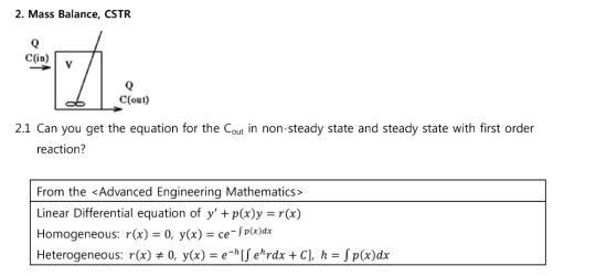 Solved 2 Mass Balance Cstr Clout 2 1 Can You Get The Chegg Com