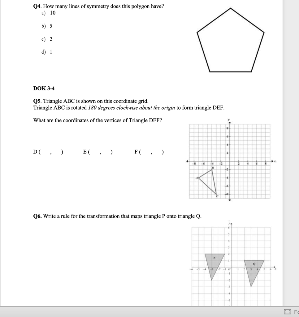 Solved Q4. How many lines of symmetry does this polygon | Chegg.com