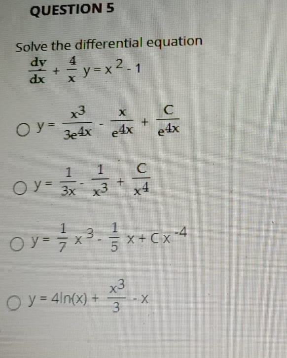 Solved QUESTION 5 Solve the differential equation dy dx | Chegg.com