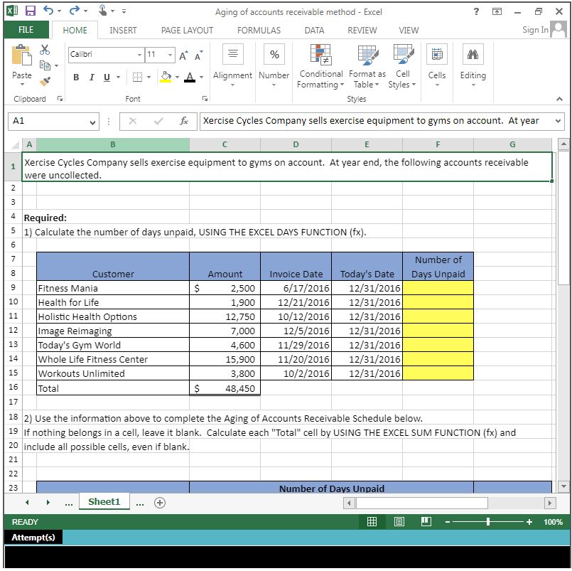 Solved XDS ? - Aging of accounts receivable method - Excel | Chegg.com