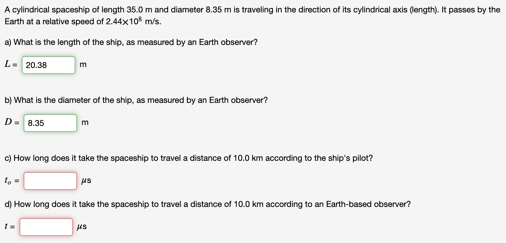 Solved A Cylindrical Spaceship Of Length 35.0 M And Diameter | Chegg.com