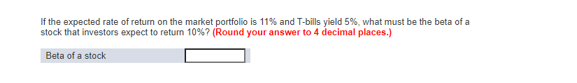 Solved If the expected rate of return on the market | Chegg.com
