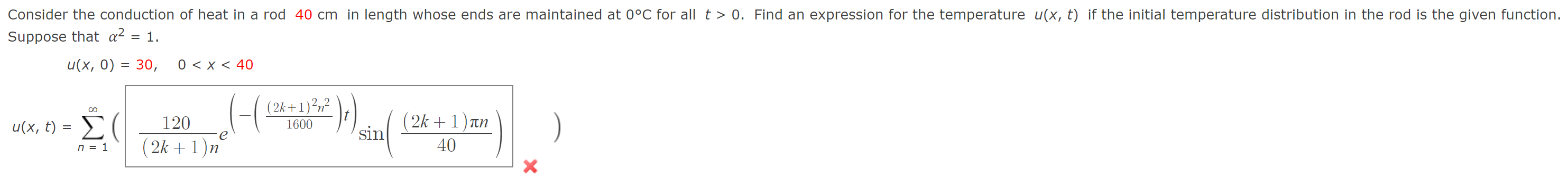 Solved Consider the conduction of heat in a rod 40 cm in | Chegg.com