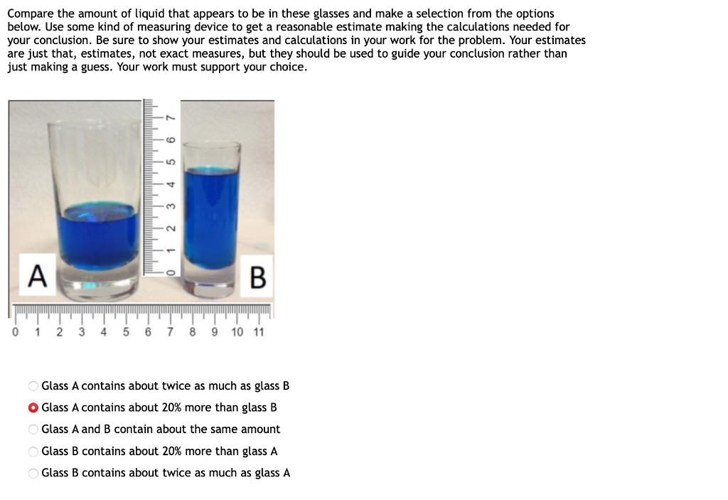 Two experimental glasses with the same capacity and amount of liquid