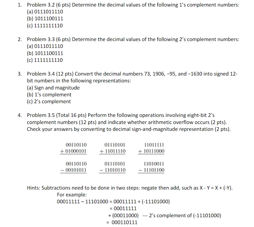 Solved 1. Problem 3.2 (6 pts) Determine the decimal values | Chegg.com