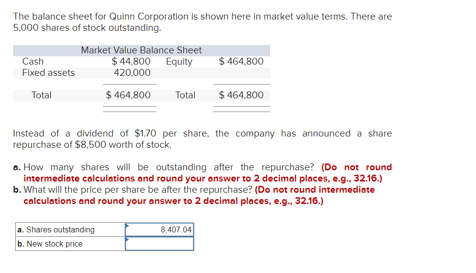 Solved The balance sheet for Quinn Corporation is shown here | Chegg.com