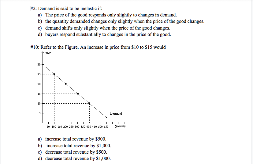 Solved #2: Demand is said to be inelastic if: a) The price | Chegg.com