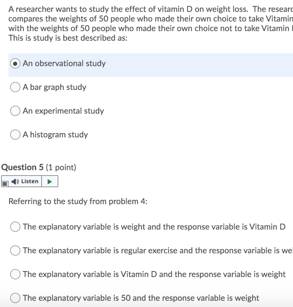 Solved A researcher wants to study the effect of vitamin D | Chegg.com