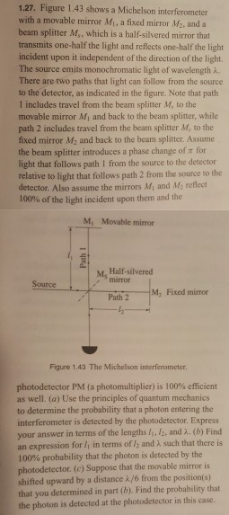 Solved 1.27. Figure 1.43 shows a Michelson interferometer | Chegg.com
