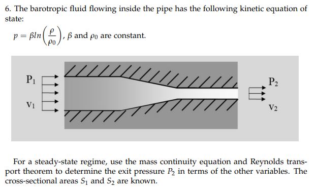 Solved 6. The barotropic fluid flowing inside the pipe has | Chegg.com