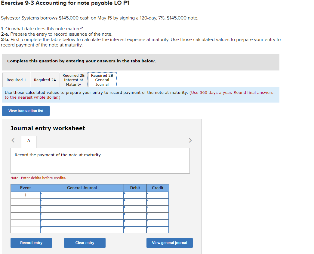 Solved Exercise 9-3 Accounting for note payable LO P1 | Chegg.com