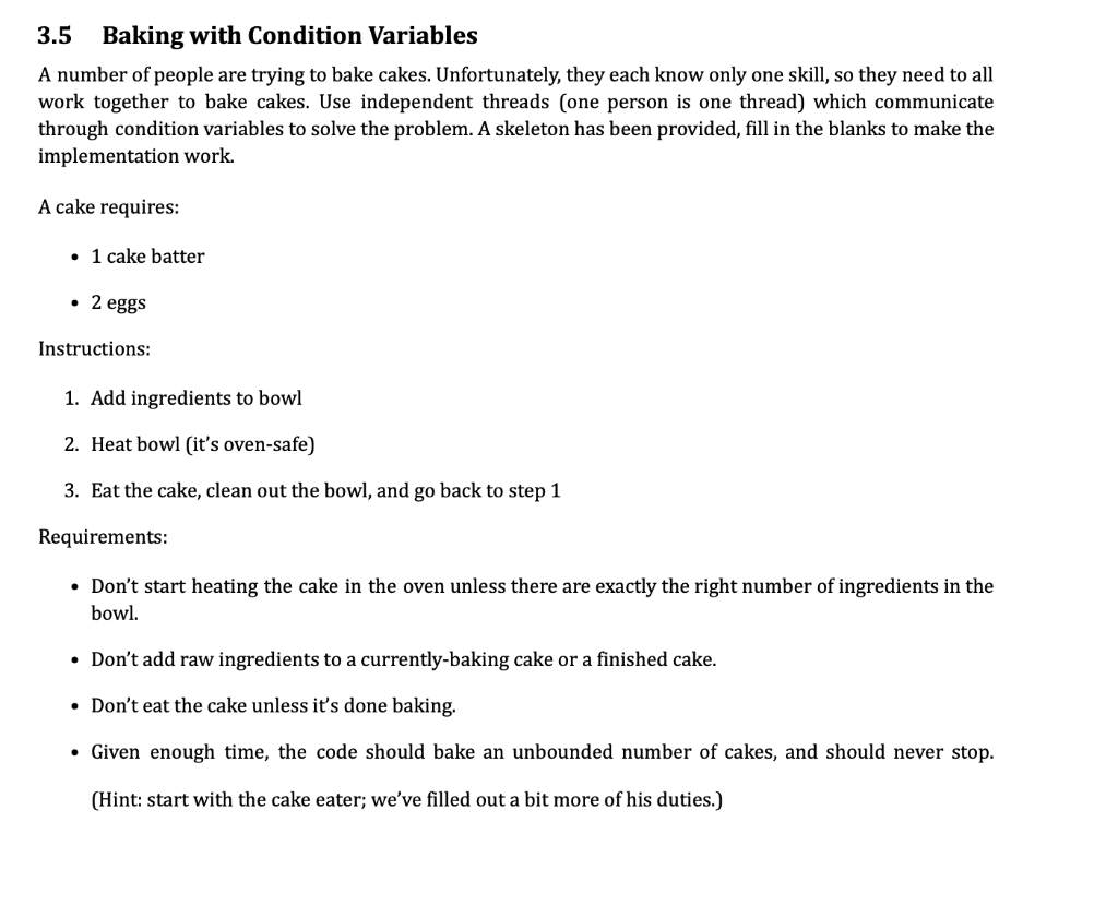 3.5 Baking with Condition Variables A number of | Chegg.com
