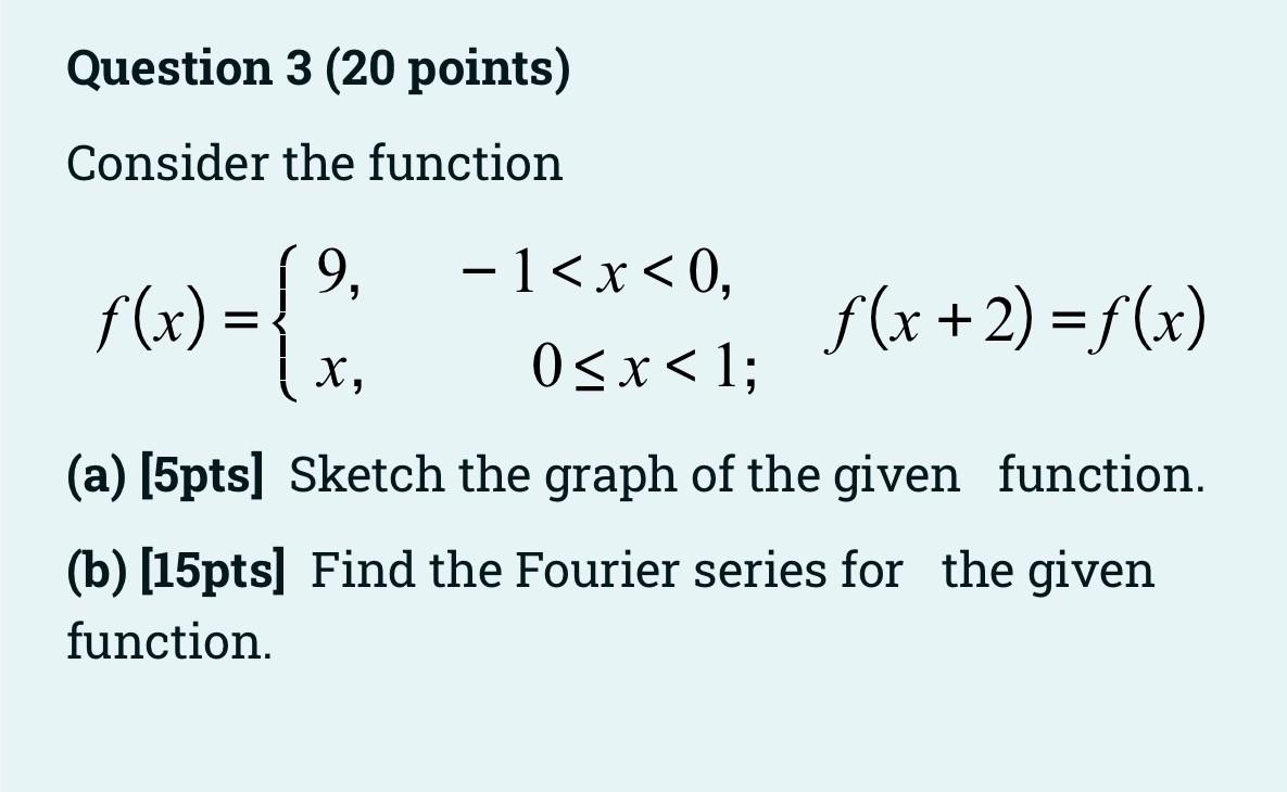 Solved Question 3 (20 points) Consider the function (9, f(x) | Chegg.com