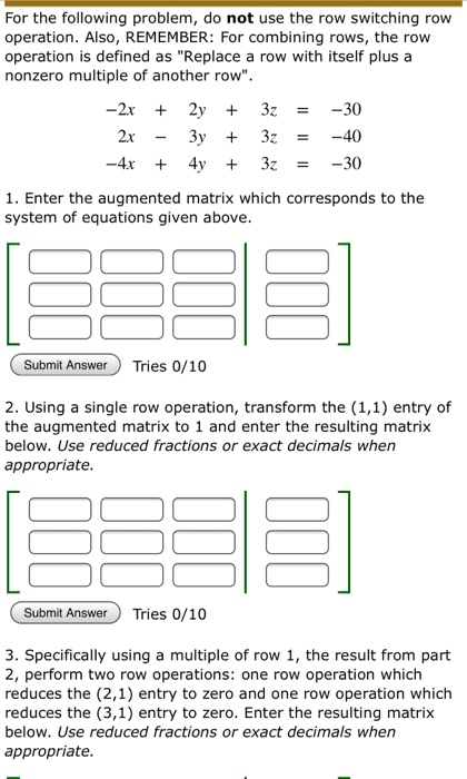 Solved For the following problem, do not use the row | Chegg.com