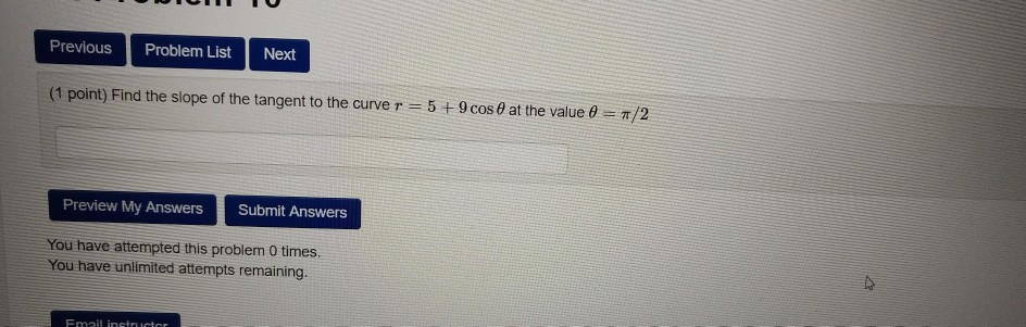 Solved Previous Problem List Next (1 point) Find the slope | Chegg.com