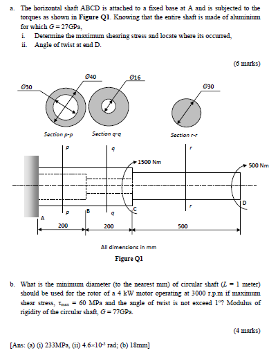 Solved a. The horizontal shaft ABCD is attached to a fixed | Chegg.com