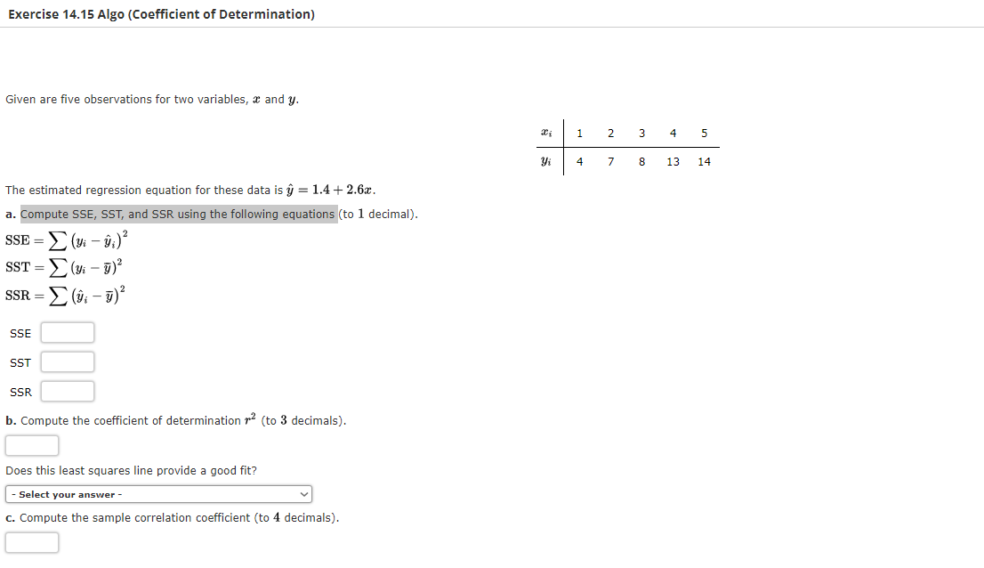 Solved Exercise 14.15 Algo (Coefficient Of Determination) | Chegg.com