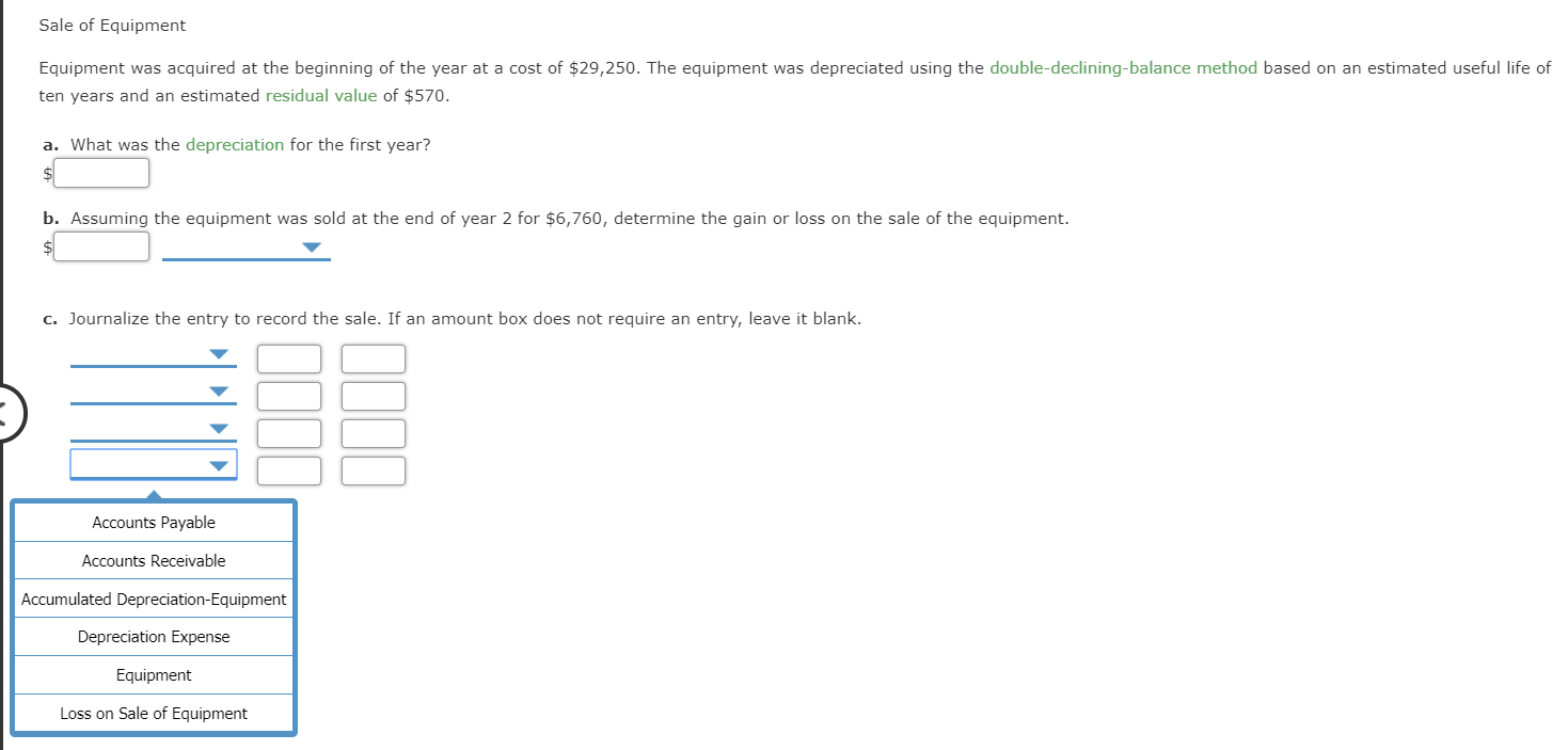 Solved Sale of Equipment Equipment was acquired at the