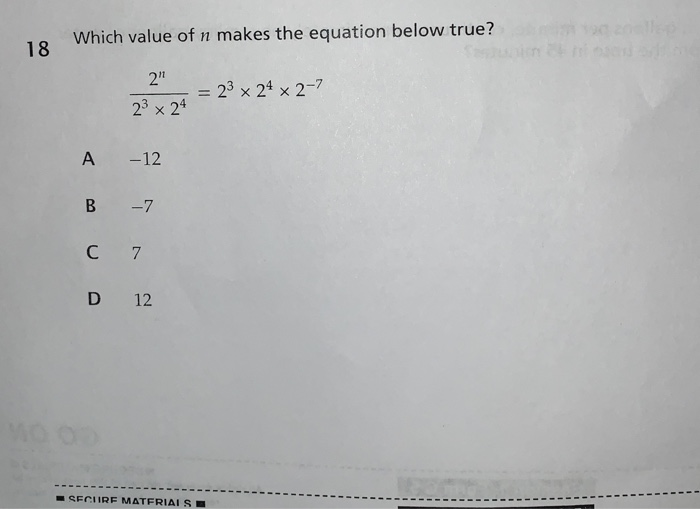 Solved Which Value Of N Makes The Equation Below True? 18&hellip;