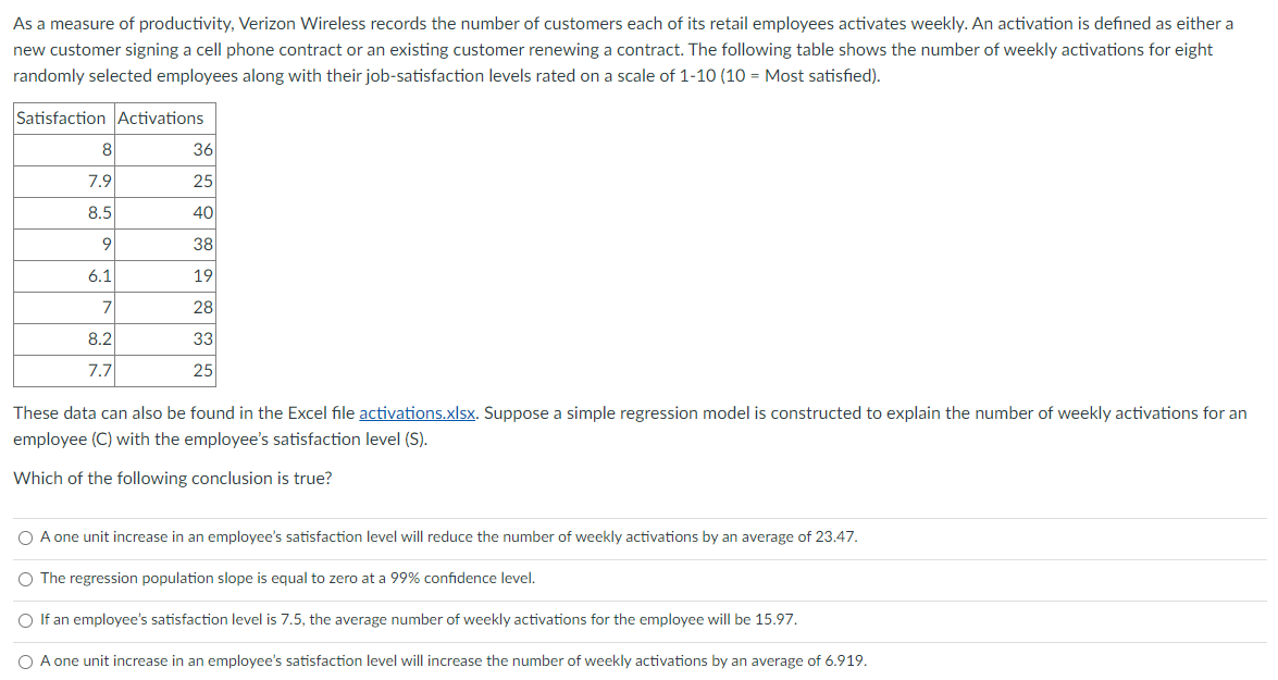 Solved As a measure of productivity, Verizon Wireless