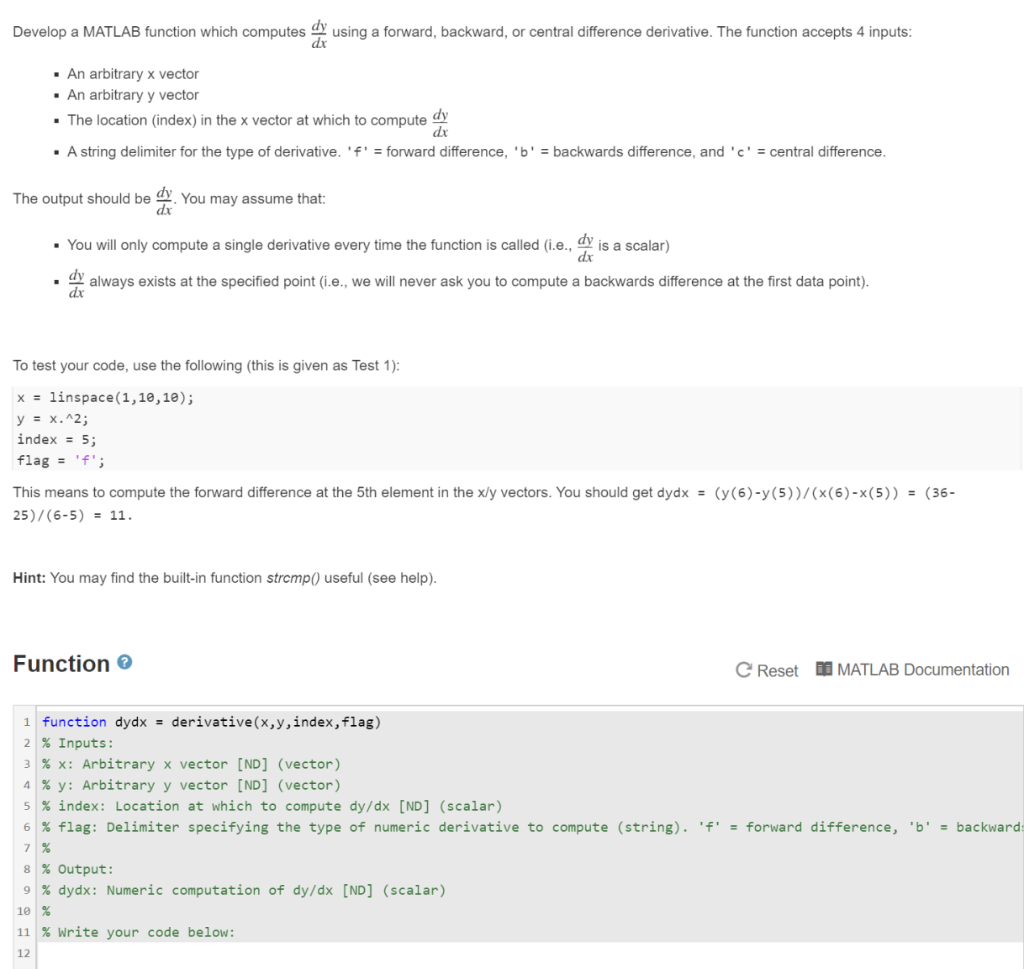 Develop a MATLAB function which computes dy using a | Chegg.com