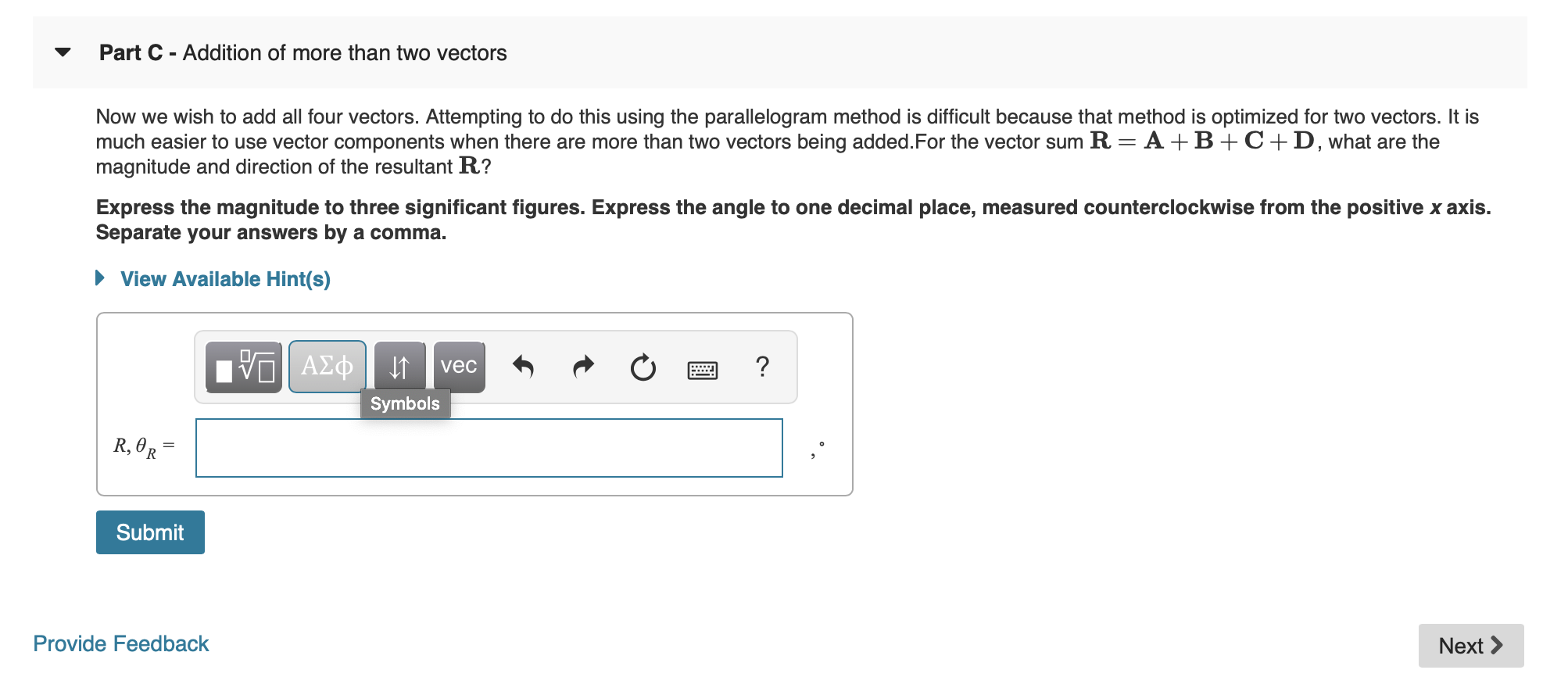 Solved Part B - Component Addition Of Vectors B - What Is | Chegg.com