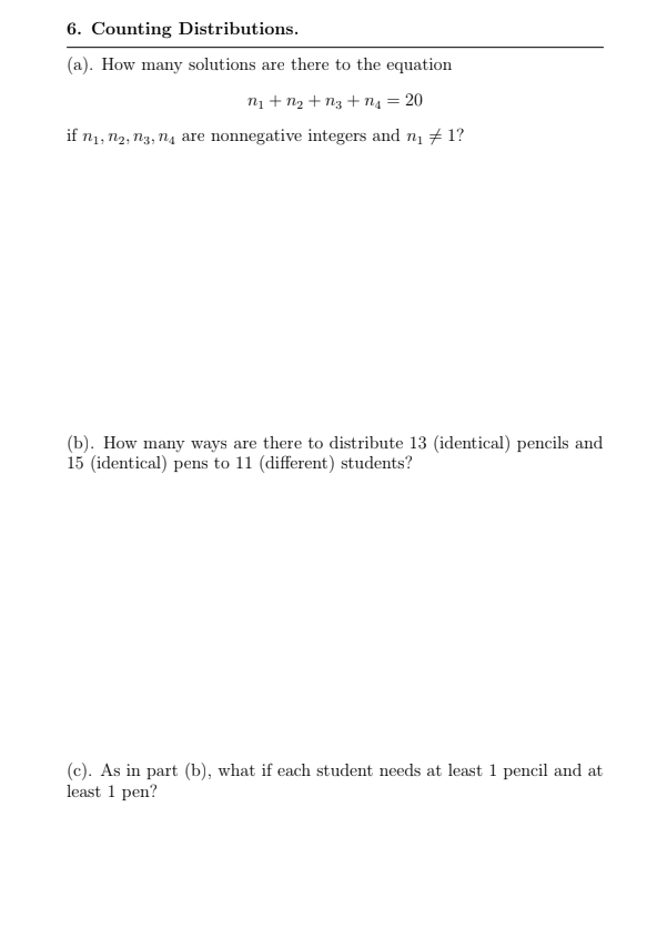 Solved 6. Counting Distributions. (a). How many solutions | Chegg.com