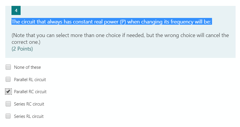 4 The circuit that always has constant real power () | Chegg.com