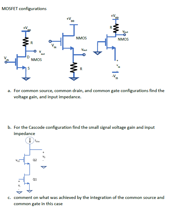 Solved MOSFET configurations +V +V +V NMOS NMOS Vout NMOS a. | Chegg.com