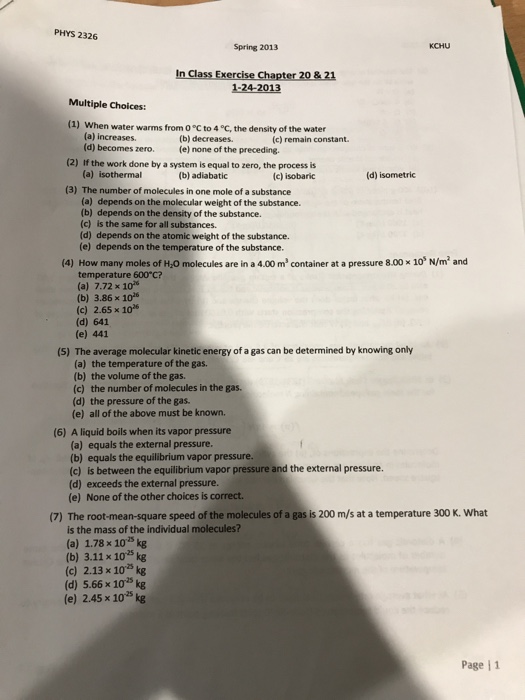 Solved PHYS 2326 Spring 201!3 ???? 1-24-2013 Multiple | Chegg.com