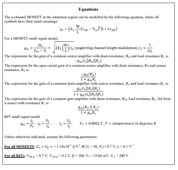 Solved 9m 210 Equations The nchannel MOSFET in the