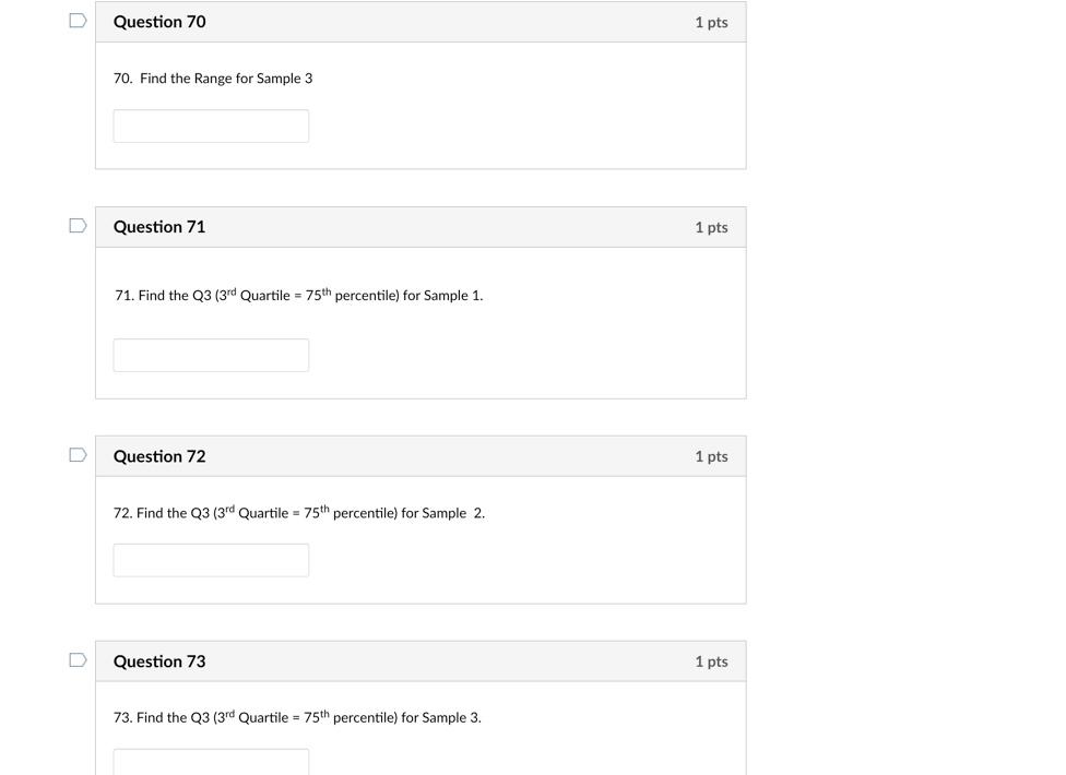 Solved D Question 70 1 pts 70. Find the Range for Sample 3 D | Chegg.com