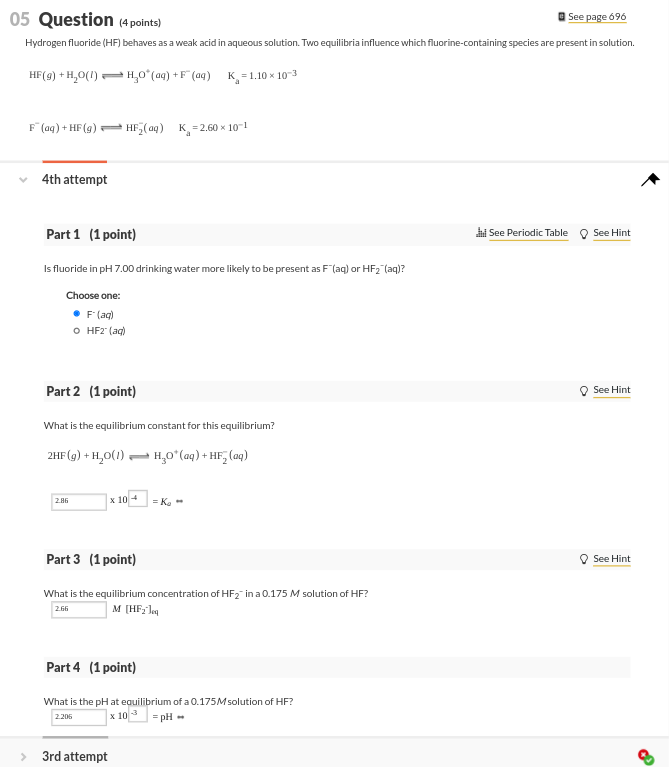 Solved 05 Question (4 points) See page 696 Hydrogen fluoride | Chegg.com