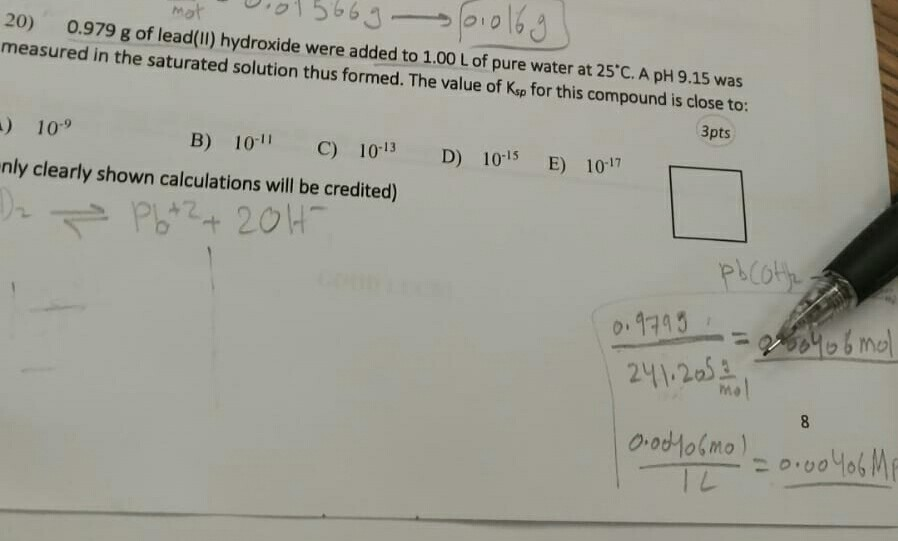 Solved mot 20) 0.979 g of lead(ll) hydroxide were added to