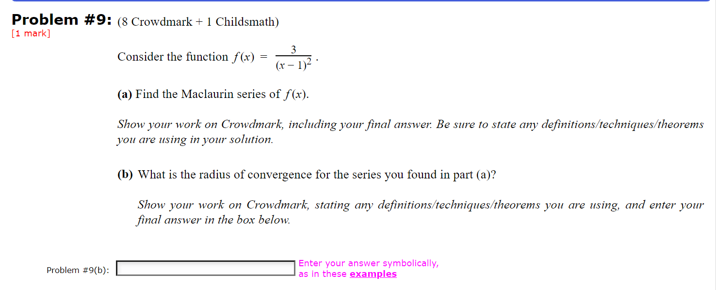 Solved Problem #9: (8 Crowdmark + 1 Childsmath) [1 mark] 3 | Chegg.com