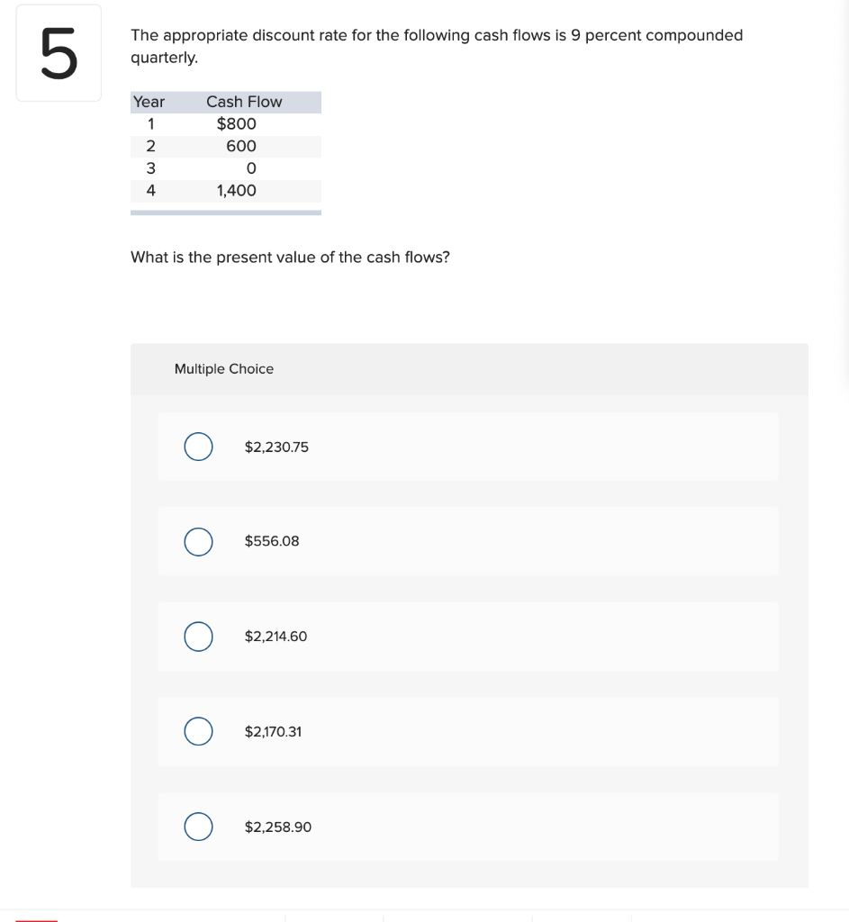 Solved The appropriate discount rate for the following cash | Chegg.com