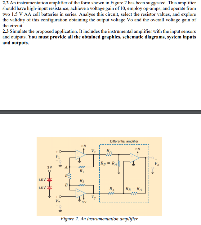 Solved 2.2 An instrumentation amplifier of the form shown in | Chegg.com