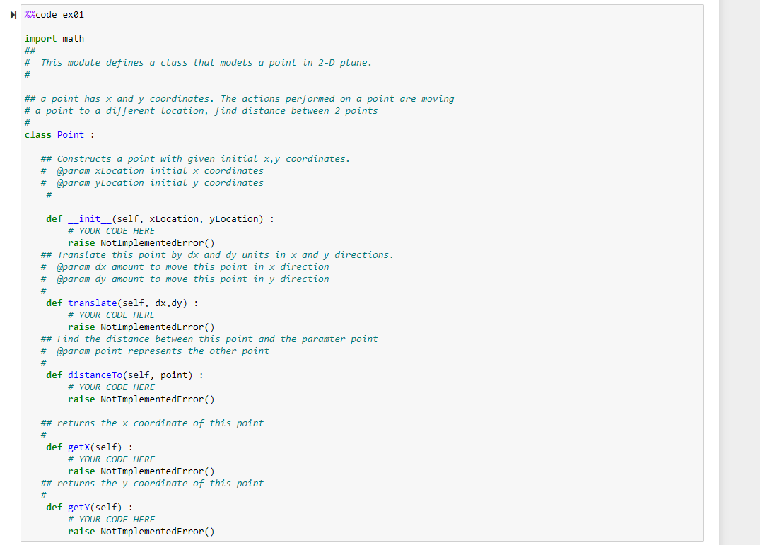 Solved 4 Exercises • Exercise # 1: Define a class Point that | Chegg.com